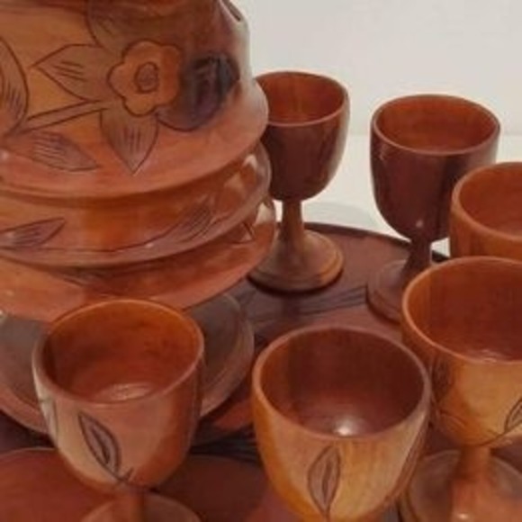 Wooden Pitcher Goblets Set - Picture 2 of 7